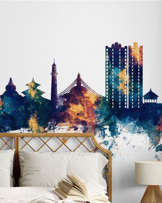 Kathmandu Nepal Skyline Blue & Bronze Wallpaper