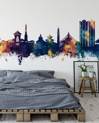 Kathmandu Nepal Skyline Blue & Bronze Wallpaper