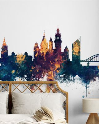 Krakow Skyline Blue & Bronze Wallpaper