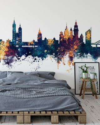 Krakow Skyline Blue & Bronze Wallpaper