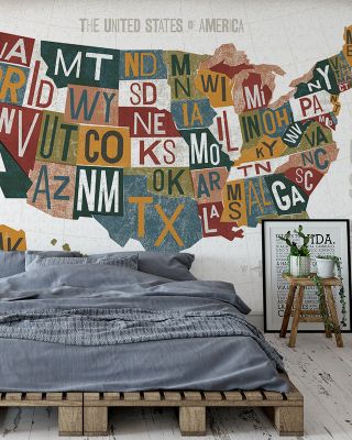 Letterpress USA Map Warm Vintage Wallpaper