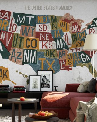Letterpress USA Map Warm Vintage Wallpaper