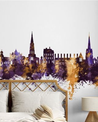 Lichfield England Skyline Purple & Gold Wallpaper