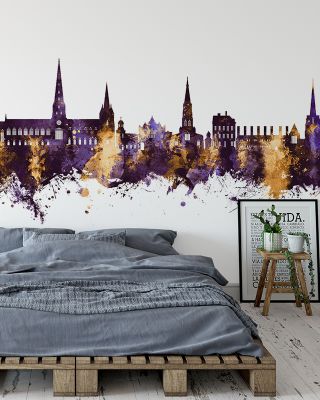 Lichfield England Skyline Purple & Gold Wallpaper