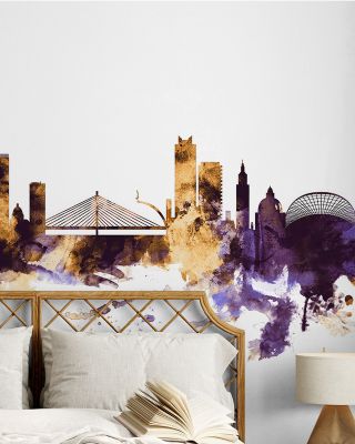 Liege Belgium Skyline Purple & Gold Wallpaper