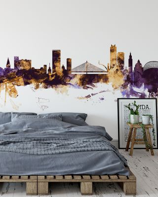 Liege Belgium Skyline Purple & Gold Wallpaper