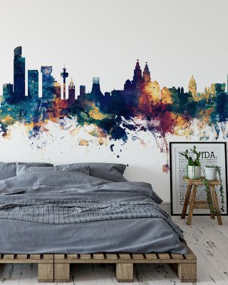 Liverpool England Skyline Blue & Bronze Wallpaper