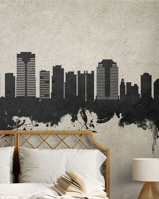 Long Beach California Skyline Concrete Wallpaper