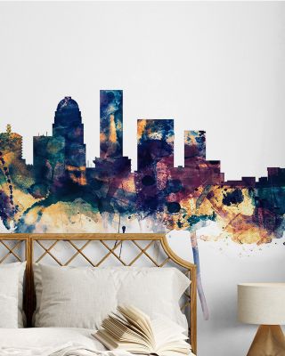 Louisville Kentucky Skyline Blue & Bronze Wallpaper