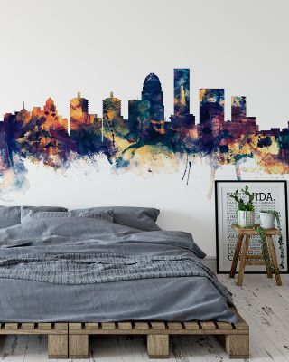 Louisville Kentucky Skyline Blue & Bronze Wallpaper