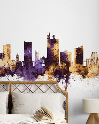 Lubbock Texas Skyline Purple & Gold Wallpaper