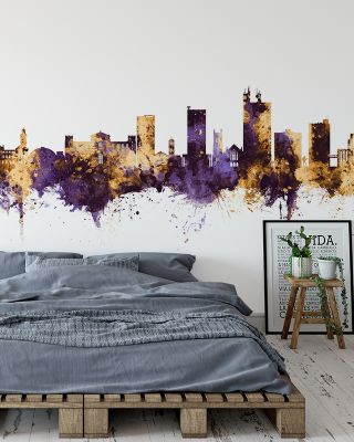 Lubbock Texas Skyline Purple & Gold Wallpaper