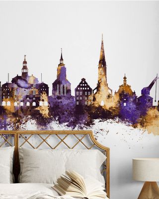 Lüneburg Germany Skyline Purple & Gold Wallpaper