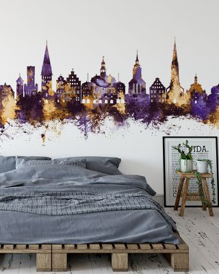 Lüneburg Germany Skyline Purple & Gold Wallpaper
