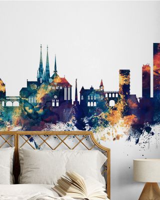 Luxembourg City Skyline Blue & Bronze Wallpaper
