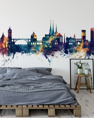 Luxembourg City Skyline Blue & Bronze Wallpaper