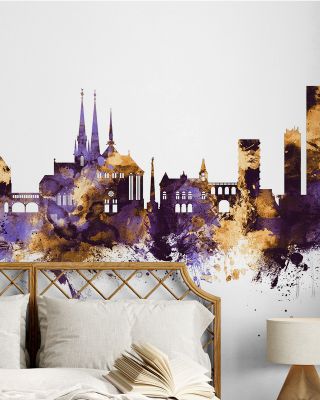 Luxembourg City Skyline Purple & Gold Wallpaper