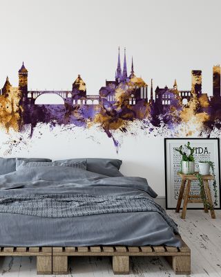 Luxembourg City Skyline Purple & Gold Wallpaper