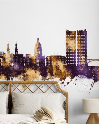 Mainz Germany Skyline Purple & Gold Wallpaper
