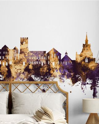 Maldon England Skyline Purple & Gold Wallpaper