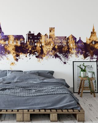 Maldon England Skyline Purple & Gold Wallpaper