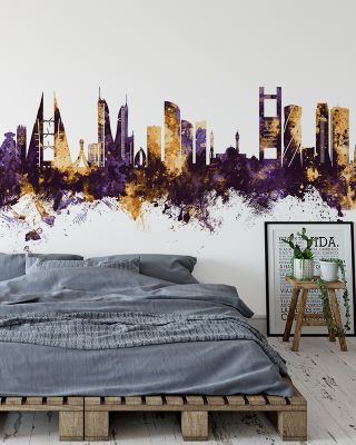 Manama Skyline Purple & Gold Wallpaper