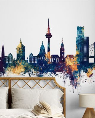Mannheim Germany Skyline Blue & Bronze Wallpaper