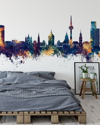 Mannheim Germany Skyline Blue & Bronze Wallpaper