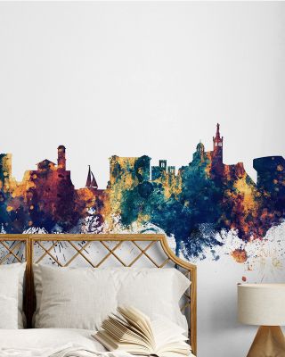 Marseille France Skyline Blue & Bronze Wallpaper