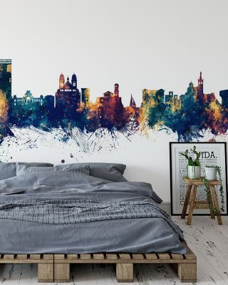 Marseille France Skyline Blue & Bronze Wallpaper