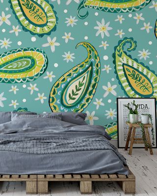 Mellow Paisley Blue Patterned Wallpaper