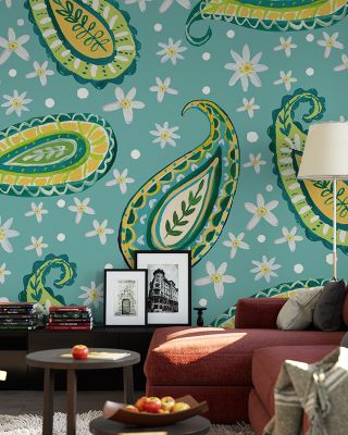 Mellow Paisley Blue Patterned Wallpaper