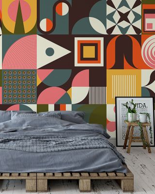 Mid Century Blocks Repeat Patterned Wallpaper