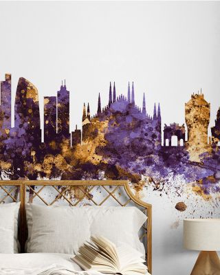 Milan Italy Skyline Purple & Gold Wallpaper