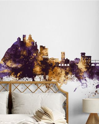 Monterosso al Mare Italy Skyline Purple & Gold Wallpaper