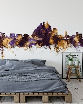 Monterosso al Mare Italy Skyline Purple & Gold Wallpaper
