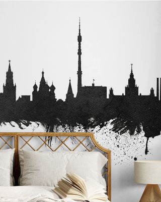 Moscow Russia Skyline Black & White Wallpaper