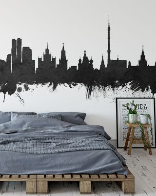 Moscow Russia Skyline Black & White Wallpaper