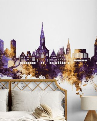 Münster Germany Skyline Purple & Gold Wallpaper