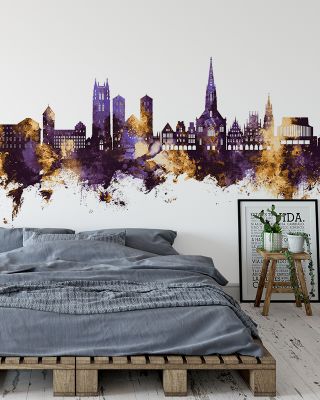 Münster Germany Skyline Purple & Gold Wallpaper