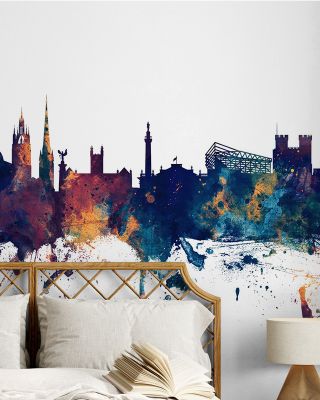 Newcastle England Skyline Blue & Bronze Wallpaper