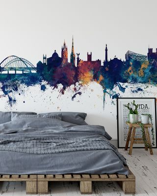 Newcastle England Skyline Blue & Bronze Wallpaper