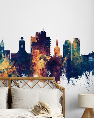 Northampton England Skyline Blue & Bronze Wallpaper