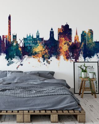 Northampton England Skyline Blue & Bronze Wallpaper