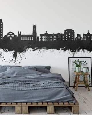 Oldham England Skyline Black & White Wallpaper