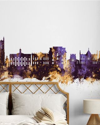 Oldham England Skyline Purple & Gold Wallpaper