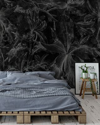 Orchids Sketch Dark Floral Wallpaper