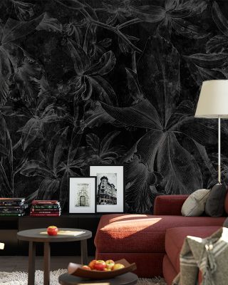 Orchids Sketch Dark Floral Wallpaper