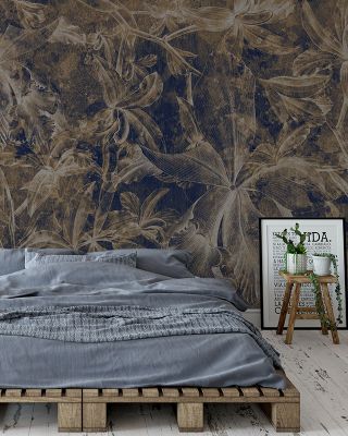 Orchids Sketch in Deep Navy Floral Wallpaper