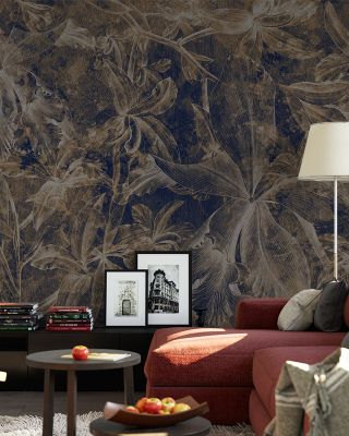 Orchids Sketch in Deep Navy Floral Wallpaper